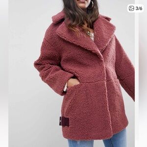 ASOS Teddy Bear Buckle Raspberry Pink Coat Jacket 12
